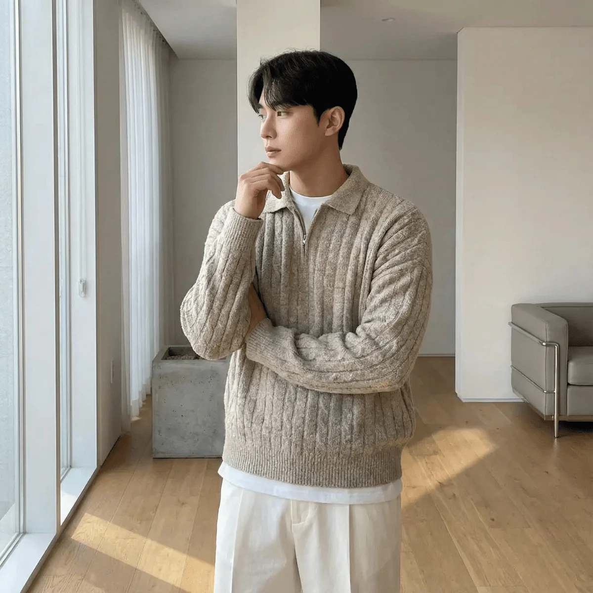 GS No. 358 Korean Quarter Zip Sweater