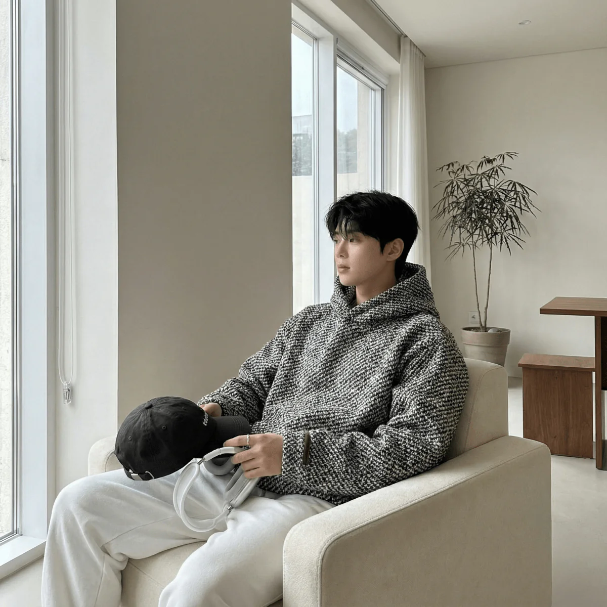 GS No. 85 Tweed Loose Hoodie